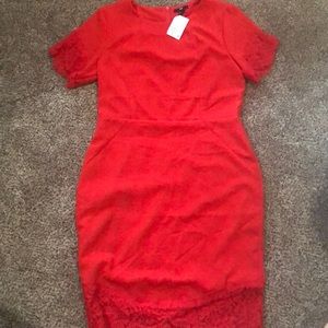 Red Lace-Sleeve Bombshell Dress